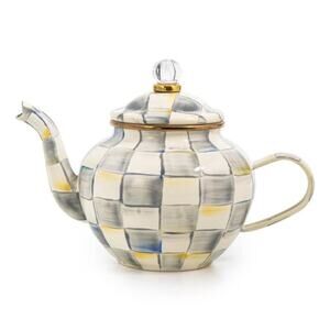 NEW Mackenzie Childs Sterling Check 4 Cup Teapot